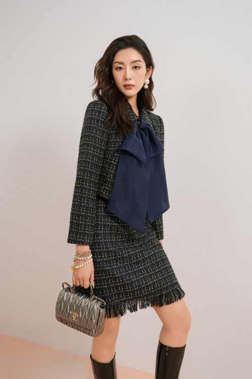 Sixdo Navy Tweed Vest With Bowtie